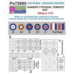 Pmask 1:72 NATIONAL INSIGNIA SERIES - maski do malowania oznaczeń do Hawker Typhoon / Hawker Tempest RAF