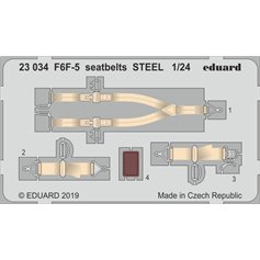 Eduard 1:24 Pasy bezpieczeństwa do Grumman F6F-5 Hellcat dla Airfix - STEEL