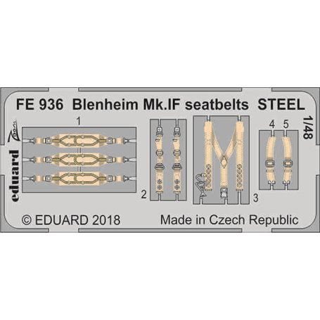 Eduard ZOOM 1:48 Pasy bezpieczeństwa do Blenheim Mk.IF seatbelts STEEL AIRFIX