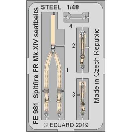 Eduard ZOOM 1:48 Pasy bezpieczeństwa do Spitfire FR Mk.XIV seatbelts STEEL AIRFIX