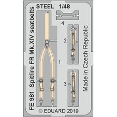 Eduard ZOOM 1:48 Pasy bezpieczeństwa do Supermarine Spitfire FR Mk.XIV dla Airfix - STEEL