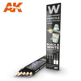 AK Interactive WATERCOLOR SET - zestaw ołówków do weatheringu - BLACK AND WHITE