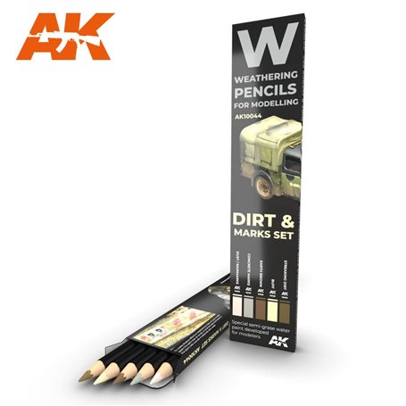 AK Interactive WATERCOLOR SET - zestaw ołówków do weatheringu - SPLASHES, DIRT AND STAINS