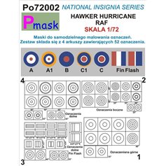Pmask 1:72 NATIONAL INSIGNIA SERIES - maski do malowania oznaczeń do Hawker Hurricane RAF
