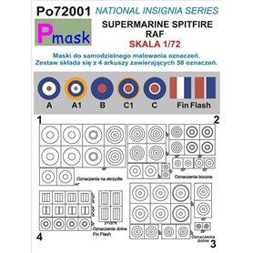 Pmask 1:72 NATIONAL INSIGNIA SERIES - maski do malowania oznaczeń do Supermarine Spitfire RAF