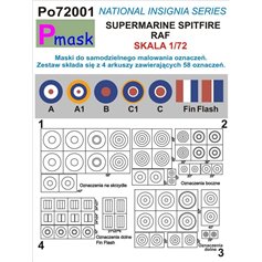 Pmask 1:72 NATIONAL INSIGNIA SERIES - masks for painting markings for Supermarine Spitfire RAF