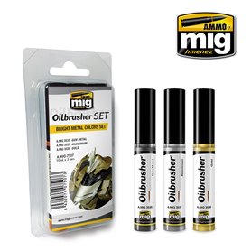 Ammo of MIG Zestaw Oilbrusher Bright Metal Color Set