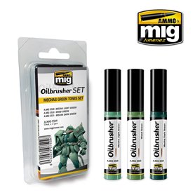 Ammo of MIG Zestaw Oilbrusher Mechas Green Tones Color Set