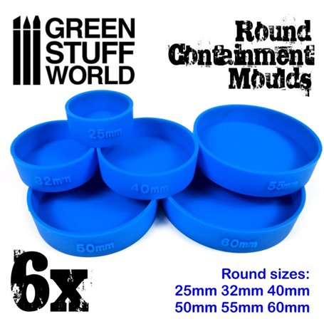 Green Stuff World 6x Containment Moulds for Bases – Round
