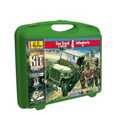 Heller 1:72 US 1/4 TON TRUCK WITH TRAILER w/infantry - CONSTRUCTOR KIT - w/paints 