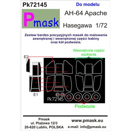 Pmask Pk72145 maski do kabin AH-64 Apache Hasegawa