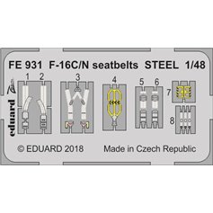Eduard ZOOM 1:48 Seatbelts STEEL for F-16C/N - Tamiya