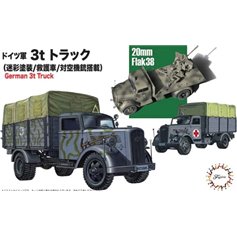 Fujimi 1:72 GERMAN 3T TRUCK - CAMOUFLAGED / MEDICAL VAN / AA VEHICLE 20MM FLAK 38 - 2 modele