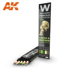 AK Interactive WATERCOLOR SET - zestaw ołówków do weatheringu - GREEN AND BROWN