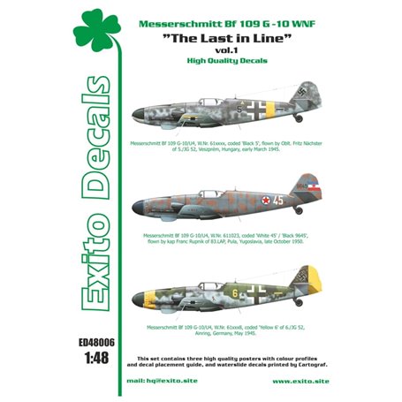 Exito Decals 1:48 Kalkomanie do Messerschmitt Bf-109 G-10/U-4 - THE LAST IN LINE