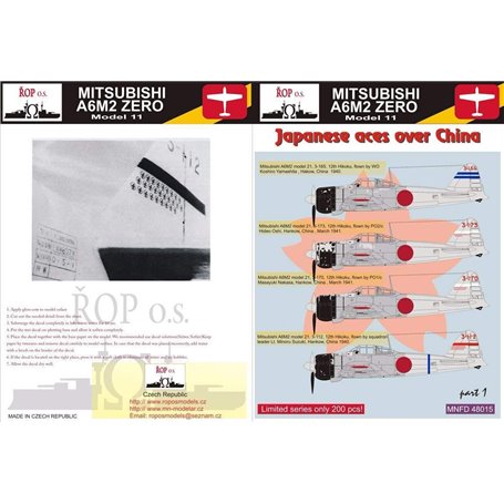 ROP o.s. MNFDL48015 1:48 Mitsubishi A6M2 Zero Model 11 - Japanese aces over China