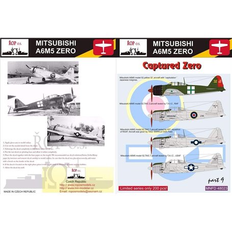 ROP o.s. MNFDL48023 1:48 Mitsubishi A6M5 Zero Model 52 - Captured Zero