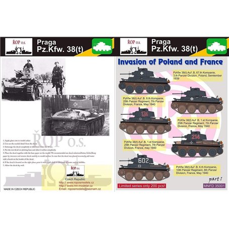 ROP o.s. MNFDT35001 1:35 Praga Pz.Kpfw. 38(t) - Invasion of Poland and France