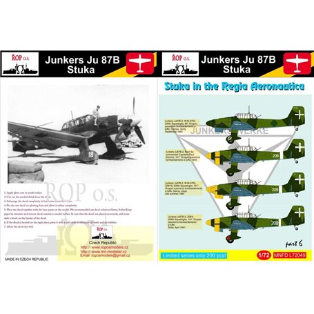 ROP o.s. MNFDL72049 1:72 Junkers Ju-87B Stuka - Stuka in the Regia Aeronautica