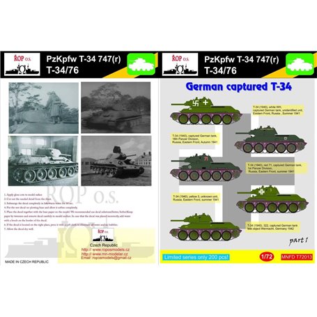 ROP o.s. MNFDT72013 1:72 Pz.Kpfw T-34 747(r) - German captured T-34