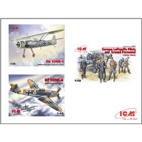 ICM DS4801 WWII Luftwaffe Airfield (Messerschmitt Bf 109F-4, Hs 126 B-1, German Luftwaffe Pilots and Ground Personnel (7 figures