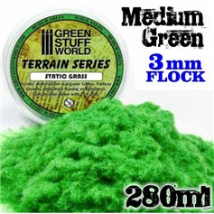 Green Stuff World STATIC GRASS FLOCK 3MM - MEDIUM GREEN - 280ml