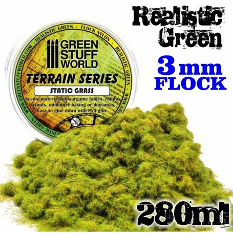 Green Stuff World Static Grass Flock Realistic Green 3 mm 280 ml