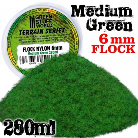 Green Stuff World Static Grass Flock 6 mm Medium Green 280 ml