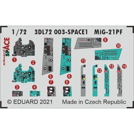 Eduard SPACE 1:72 Panele przyrządów do MiG-21PF SPACE