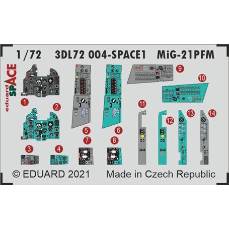 Eduard SPACE 1:72 Panele przyrządów do MiG-21PFM SPACE