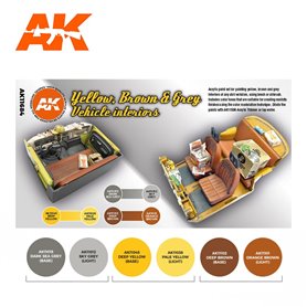 AK Interactive Zestaw farb GREY YELLOW BROWN INTERIORS