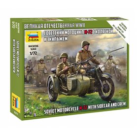 Zvezda 1:72 Soviet motorcycle M-72 with sidecar and crew WWII