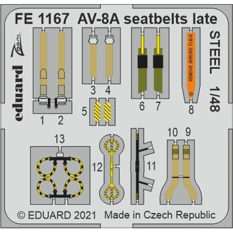 Eduard 1:48 AV-8A seatbelts late STEEL dla Kinetic