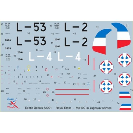 Exotic Decals 72001 Royal Emils - Me 109 in Yugoslav service