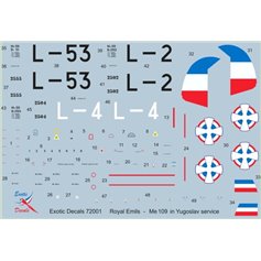 Exotic Decals 1:72 Kalkomanie ROYAL EMILS - ME-109 IN YUGOSLAV SERVICE