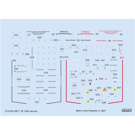 Eduard 1:72 Bf 109E stencils dla Special Hobby/Tamiya/Airfix