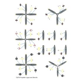 Techmod 1:72 Kalkomanie do śmigieł PROPELLER STENCILS
