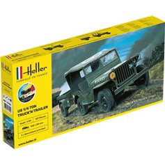 Heller 1:35 US 1/4 TON TRUCK AND TRAILER - STARTER KIT - w/paints