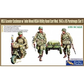 Gecko Models 35GM0041 M35 Scooter Cushman w/ John Wood M3A4 Utility Hand Cart Mod. 1943 & US Paratroops (Set 1)