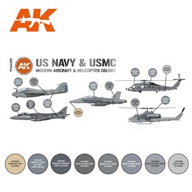 AK Interactive Zestaw farb US NAVY AND USMC MODERN AIRCRAFT COLORS SET