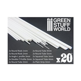 Green Stuff World ABS PLASTICARD profile o długości 25cm / 20szt. o różnej grubości