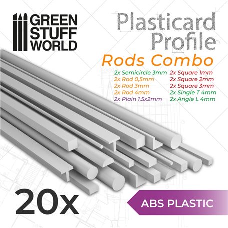 Green Stuff World ABS Plasticard - Profile - 20x RODs Variety Pack