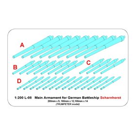 ABER 1:200 Zestaw luf do Scharnhorst - 280mm x 9 + 150mm x 12 +105mm x 14
