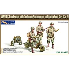 Gecko Models 1:35 WWII US PARATROOPS W/CUSHMAN PARASCOOTER AND CABLE REEL CART - SET 2 