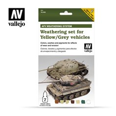 Vallejo Paints set AFV PAINTING SYSTEM / WEATHERING FOR YELLOW AND GREY VEICLES 