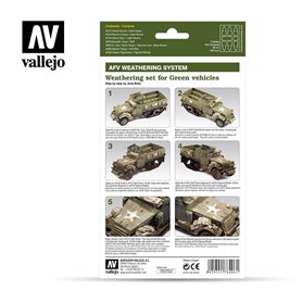 Vallejo Paints set AFV PAINTING SYSTEM / WEATHERING FOR GREEN VEHICLES 