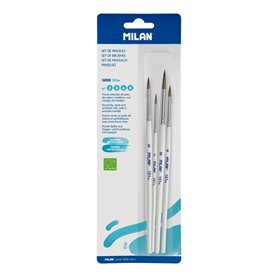 Milan 10468 Blister pack 4 round brushes (goat & synthetic hair) white handle 101w series no 2, 4, 6 and 8