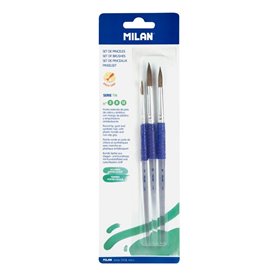 Milan 10463 Blister pack 3 round brushes (goat & synthetic hair) ergo plastic handle 116 series no 2, 8 and 12