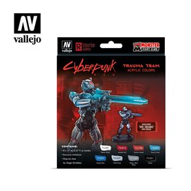 Vallejo 72310 Zestaw farb GAME COLOR - TRAUMA TEAM BY CYBERPUNK RED EXCLUSIVE + figurka