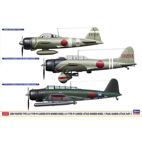 Hasegawa 07504 Zero Fighter Type 21 & Type 99 Carrier Dive-Bomber Model 11 & Type 97 Carrier Attack-Bomber Model 3 Pearl Harbor 